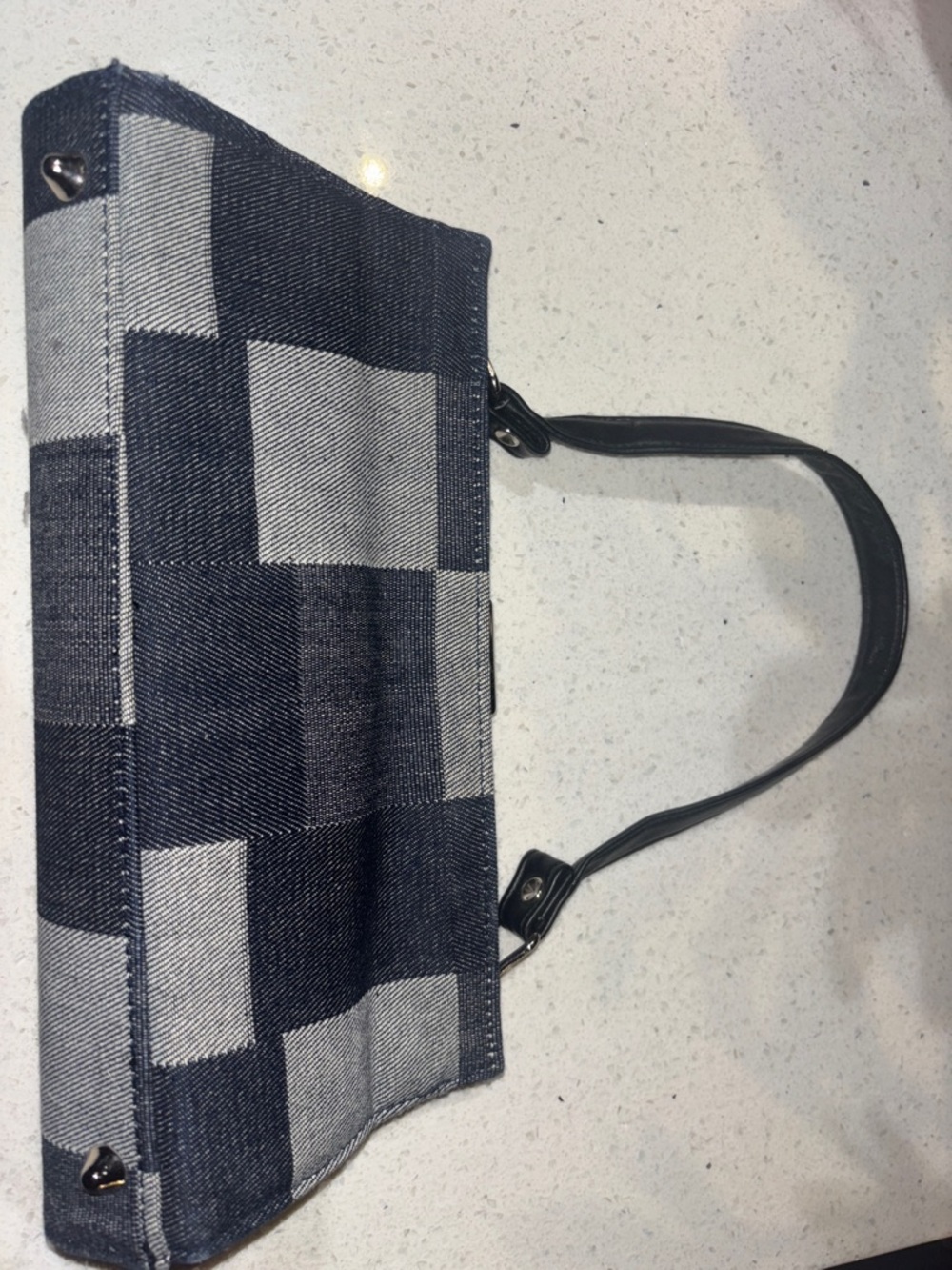 Patchwork Denim Shoulder Bag - Blue/Gray